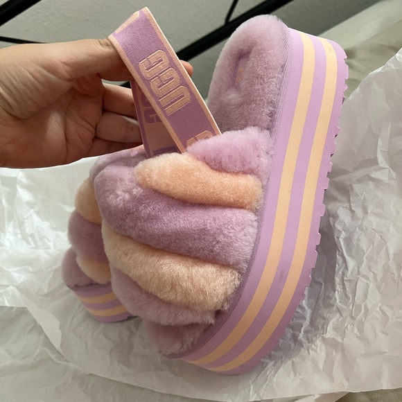 NEW UGG lamb fur pink purple disco sandals - Picture 4 of 8